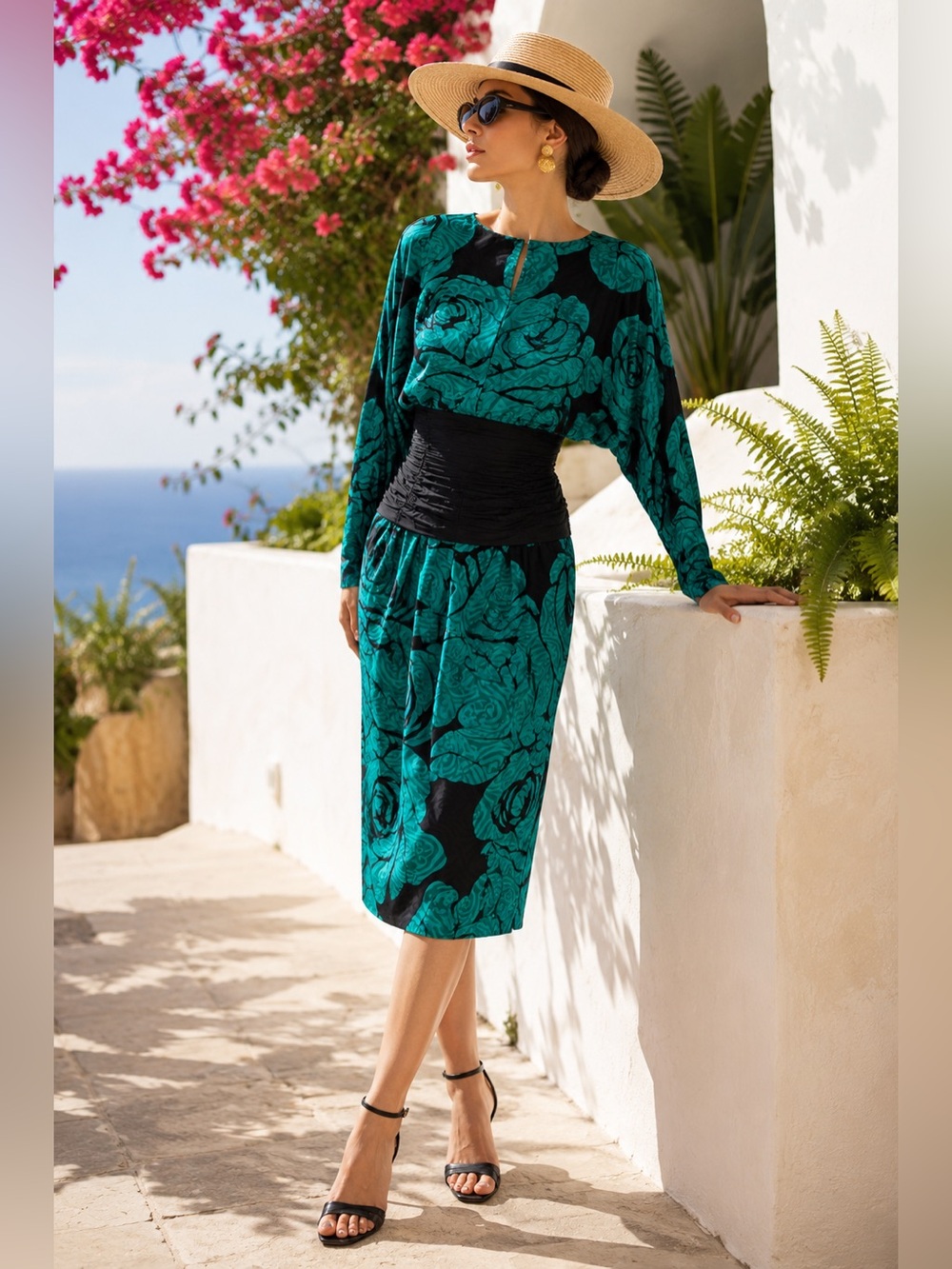 Vintage 80s SILKS by St Gillian 100% Silk Floral Cocktail Dress Women Sz 8 Korea